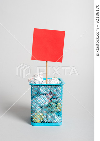 Case Full Of Paper Wraps And Important Message Pinned On Stick. Bin Filled With Crumpled Notes And Critical Information Glued On Piece Of Wood. Wrinkled Memos And New Ideas. Case Full Of Paper Wraps And Important Message Pinned On Stick. Bin Filled With Crumpled Notes And Critical Information Glued On Piece Of Wood. Wrinkled Memos And New Ideas. 92186170