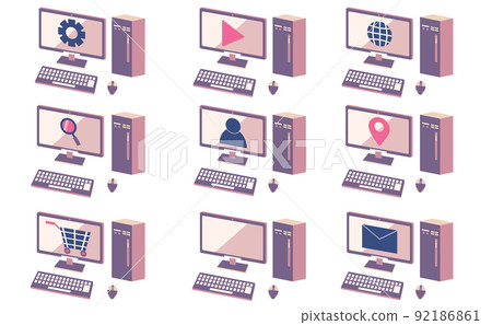 Desktop computer icon illustration set - Stock Illustration [92186861 ...