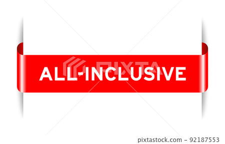 Red color inserted label banner with word all-inclusive on white background 92187553