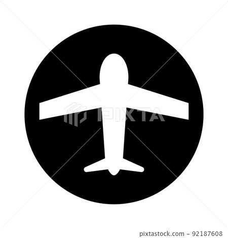 Round airplane silhouette icon. Travel and flight. vector. 92187608
