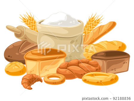 Background with bread and all for baking. Image for bakeries and groceries. Healthy food. 92188836