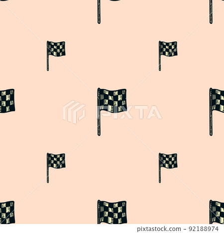 Race flag engraved seamless pattern. Vintage sport elements for drive in hand drawn style. Race flag engraved seamless pattern. Vintage sport elements for drive in hand drawn style. 92188974