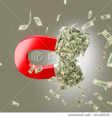 big magnet attracts money dollars. big magnet attracts money dollars. 92189349