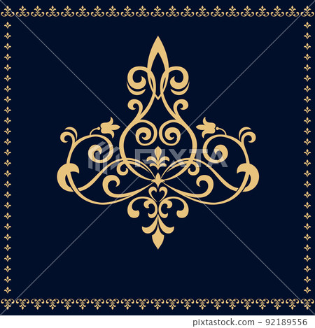 Damask graphic ornament. Floral design element. Gold pattern 92189556