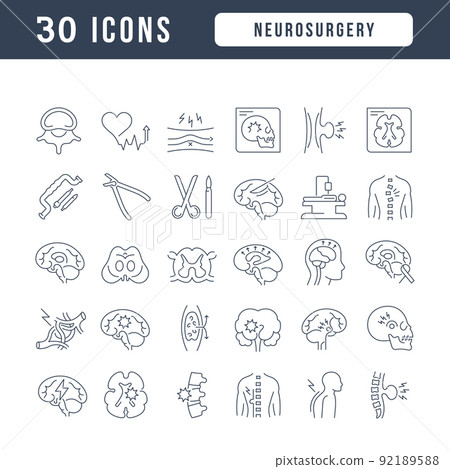 Set of linear icons of Neurosurgery 92189588