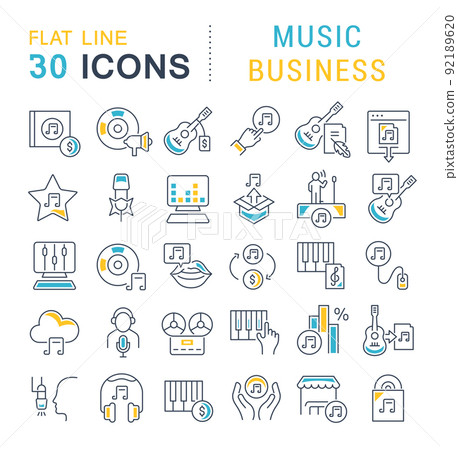 Set Vector Line Icons of Music Business Set Vector Line Icons of Music Business 92189620