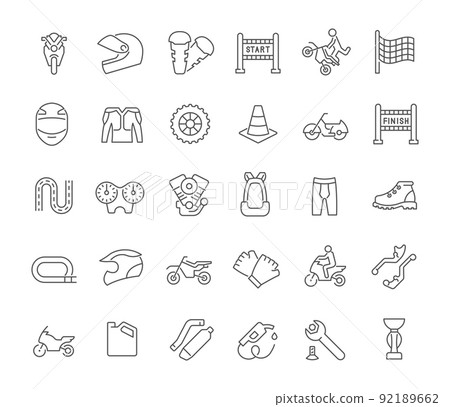 Set Vector Line Icons of Motorcycle Sport. Set Vector Line Icons of Motorcycle Sport. 92189662