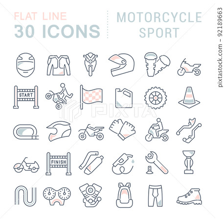 Set Vector Line Icons of Motorcycle Sport. 92189663
