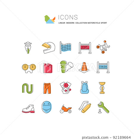 Set Vector Line Icons of Motorcycle Sport. 92189664