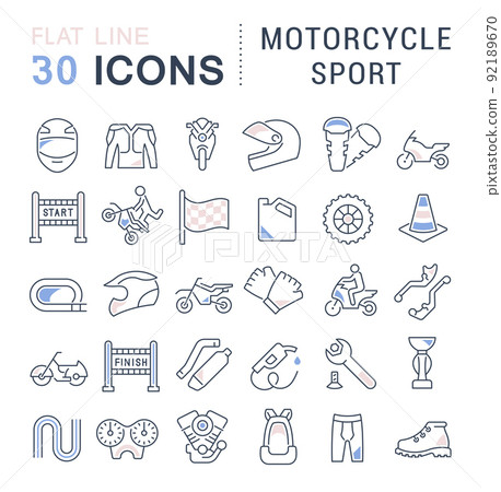 Set Vector Line Icons of Motorcycle Sport. Set Vector Line Icons of Motorcycle Sport. 92189670