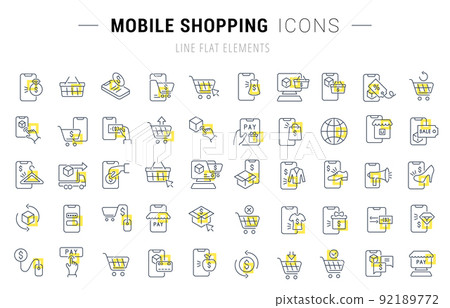 Set Vector Line Icons of Mobile Shopping - Stock Illustration [92189772 ...