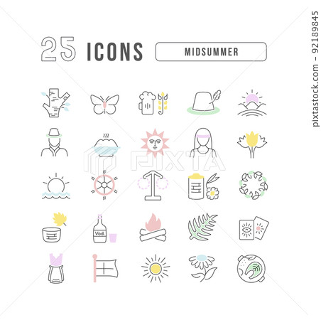 Set of linear icons of Midsummer 92189845