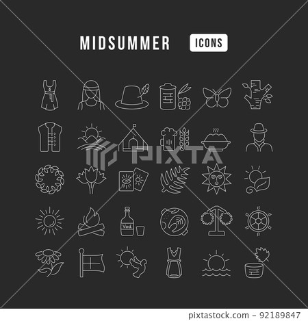 Set of linear icons of Midsummer 92189847