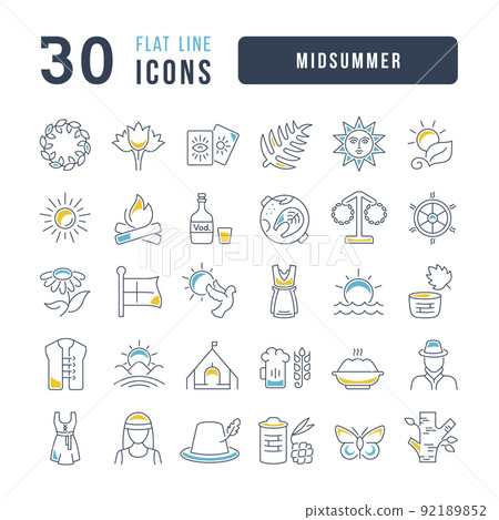 Set of linear icons of Midsummer 92189852