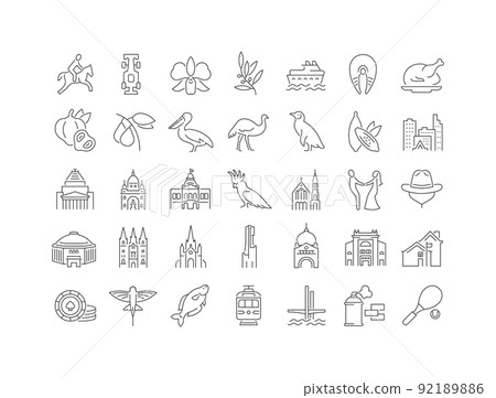 Set of linear icons of Melbourne 92189886