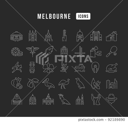 Set of linear icons of Melbourne 92189890
