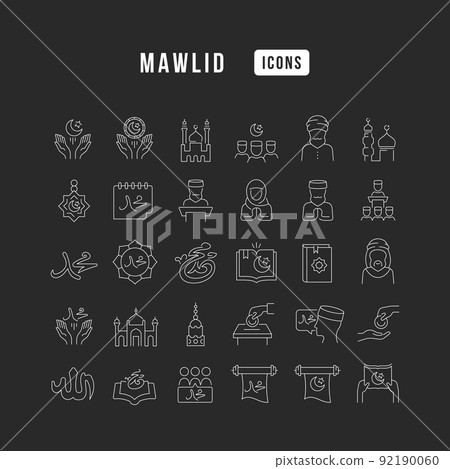 Set of linear icons of Mawlid Set of linear icons of Mawlid 92190060