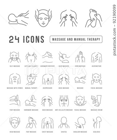 Set of linear icons of Massage and Manual Therapy 92190099