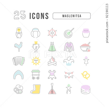 Vector Line Icons of Maslenitsa Vector Line Icons of Maslenitsa 92190113