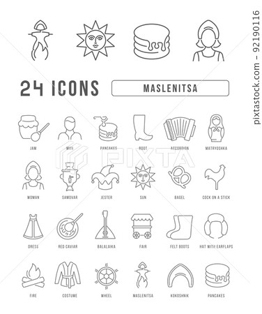 Vector Line Icons of Maslenitsa Vector Line Icons of Maslenitsa 92190116