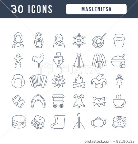 Vector Line Icons of Maslenitsa Vector Line Icons of Maslenitsa 92190152