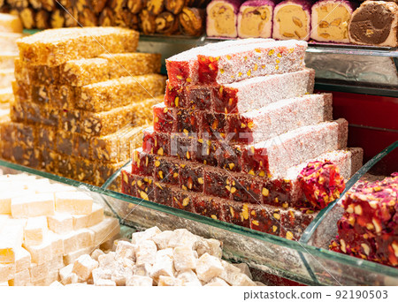 Turkish strawberry sweets on market in Stambul Turkish strawberry sweets on market in Stambul 92190503