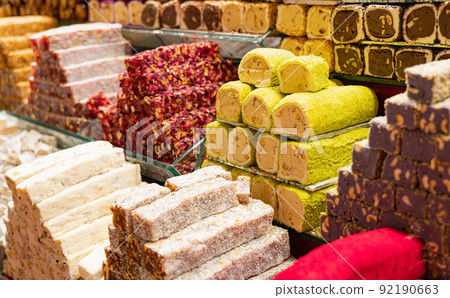 Sweet Turkish Delights lines on Stambul bazaar Sweet Turkish Delights lines on Stambul bazaar 92190663
