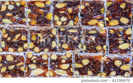 Turkish marmalade with peanuts and coconut close-up 92190670