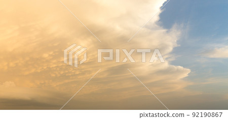 Panorama of blue sky with white clouds in clear weather Panorama of blue sky with white clouds in clear weather 92190867