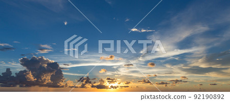 Evening sky with dramatic clouds over the sea. Dramatic sunset over the sea Evening sky with dramatic clouds over the sea. Dramatic sunset over the sea 92190892