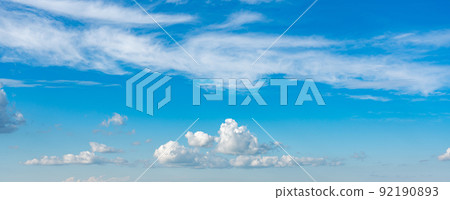 Panorama of blue sky with white clouds in clear weather Panorama of blue sky with white clouds in clear weather 92190893