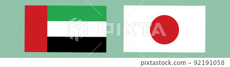 A set of the flags of the United Arab Emirates and the flags of Japan. Friendship between United Arab Emirates and Japan. vector. A set of the flags of the United Arab Emirates and the flags of Japan. Friendship between United Arab Emirates and Japan. vector. 92191058