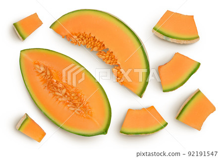 Cantaloupe melon isolated on white background with full depth of field. Top view. Flat lay 92191547