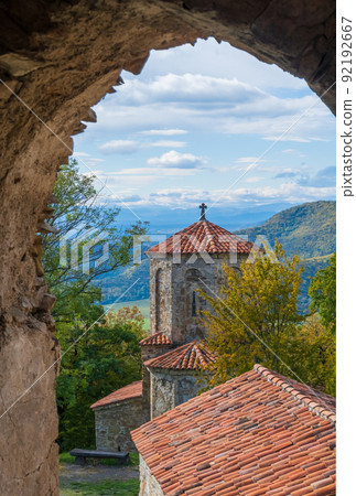 Old monastery complex located in scenic highlands on sunny day in Kakheti Old monastery complex located in scenic highlands on sunny day in Kakheti 92192667