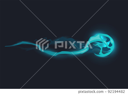 Cartoon laser gun beam. Futuristic shot effect. Blaster attack. Alien combat weapon rays. Destructive plasma flow. Vector game element. Bomb explosion 92194482