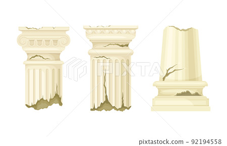 Broken Marble Pillars and Stone Column Ruins as Ancient Building Architectural Element Vector Set 92194558