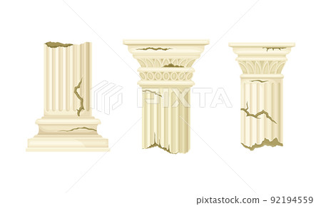 Broken Marble Pillars and Stone Column Ruins as Ancient Building Architectural Element Vector Set Broken Marble Pillars and Stone Column Ruins as Ancient Building Architectural Element Vector Set 92194559