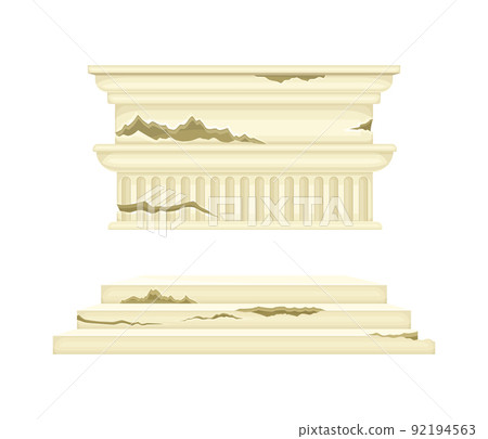 Broken Marble Pillars and Stone Column Ruins as Ancient Building Architectural Element Vector Set 92194563