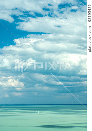 Lake Balaton view from Tihany viewpoint on hot summer day Lake Balaton view from Tihany viewpoint on hot summer day 92195426
