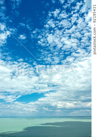 Lake Balaton view from Tihany viewpoint on hot summer day 92195431