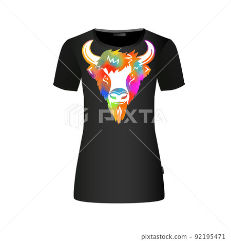 Bison colorful logo. Bison head. T-shirt print. Vector illustration Bison colorful logo. Bison head. T-shirt print. Vector illustration 92195471