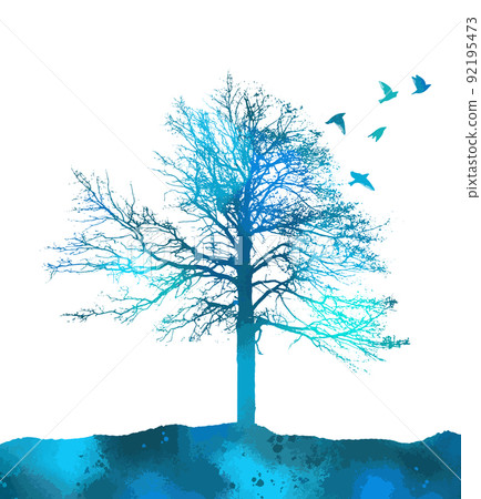 Blue winter landscape with flying birds. Vector illustration Blue winter landscape with flying birds. Vector illustration 92195473