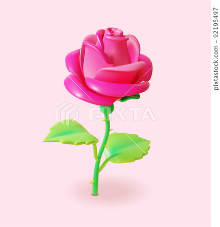 3d Red Rose Flower Plasticine Cartoon Style Symbol of Love. Vector illustration of Rosebud and Stem 3d Red Rose Flower Plasticine Cartoon Style Symbol of Love. Vector illustration of Rosebud and Stem 92195497