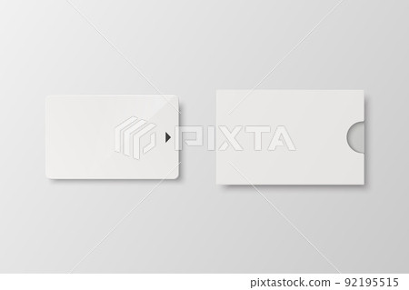 Vector 3d Realistic White Guest Room, Plastic Hotel Apartment Keycard Template and Paper Case, Cover, Wallet Isolated. Design Template of Hotel Room Plastic Key Card for Mockup, Branding. Front View 92195515
