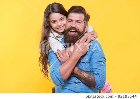Father and happy little daughter having fun, joyful moment concept Father and happy little daughter having fun, joyful moment concept 92195544