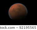 Red planet Mars of the solar system over black space. Red planet Mars surface exploration. 92195565