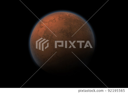 Red planet Mars of the solar system over black space. Red planet Mars surface exploration. 92195565