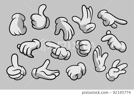Retro Cartoon Gloved Hands Gestures. Cartoon Hands with Gloves Icon Set Isolated. Vector Clipart - Parts of Body, Arms in White Gloves. Hand Gesture Collection. Design Templates for Graphics Retro Cartoon Gloved Hands Gestures. Cartoon Hands with Gloves Icon Set Isolated. Vector Clipart - Parts of Body, Arms in White Gloves. Hand Gesture Collection. Design Templates for Graphics 92195774