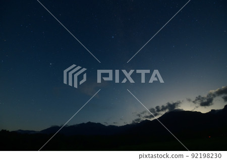 北斗市白州町,夏天的午夜,天空中的天鷹座和沈沒的天蠍座。西南星空 北斗市白州町,夏天的午夜,天空中的天鷹座和沈沒的天蠍座。西南星空 92198230