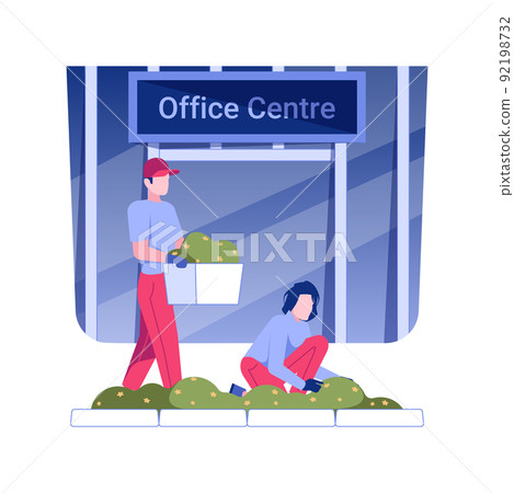 Flowerbed planting isolated concept vector illustration. Utility workers plant a flower bed, urban development, commercial construction, landscaping idea, horticulture industry vector concept. Flowerbed planting isolated concept vector illustration. Utility workers plant a flower bed, urban development, commercial construction, landscaping idea, horticulture industry vector concept. 92198732